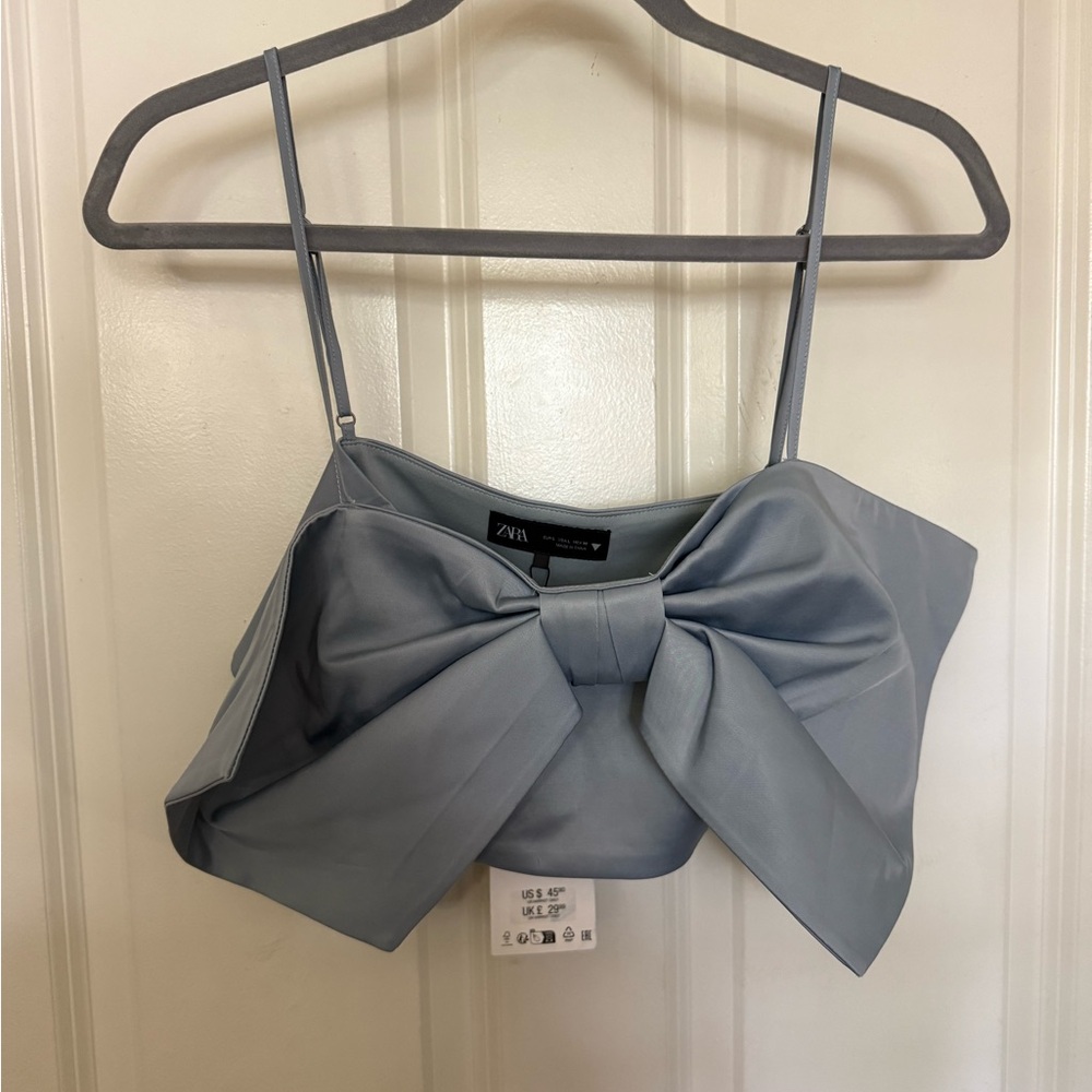 Zara Light Blue Bow Camisole Top NWT